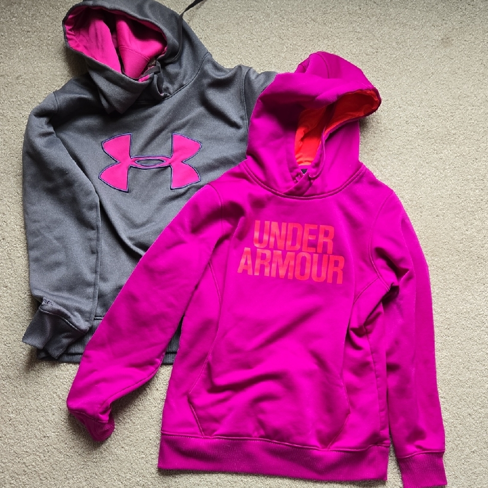 Under Armour Gray Hoodie with Pink Logo & Bright Pink Logo Pullover